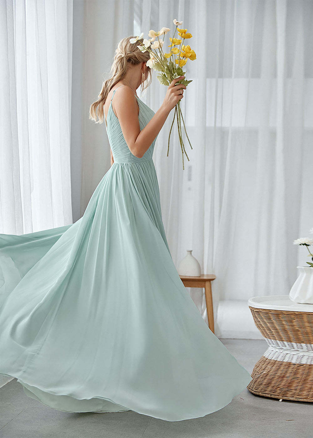 A-line V-neck Pleated Bridesmaid Dress