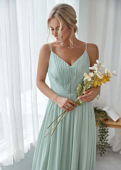 A-line V-neck Pleated Bridesmaid Dress