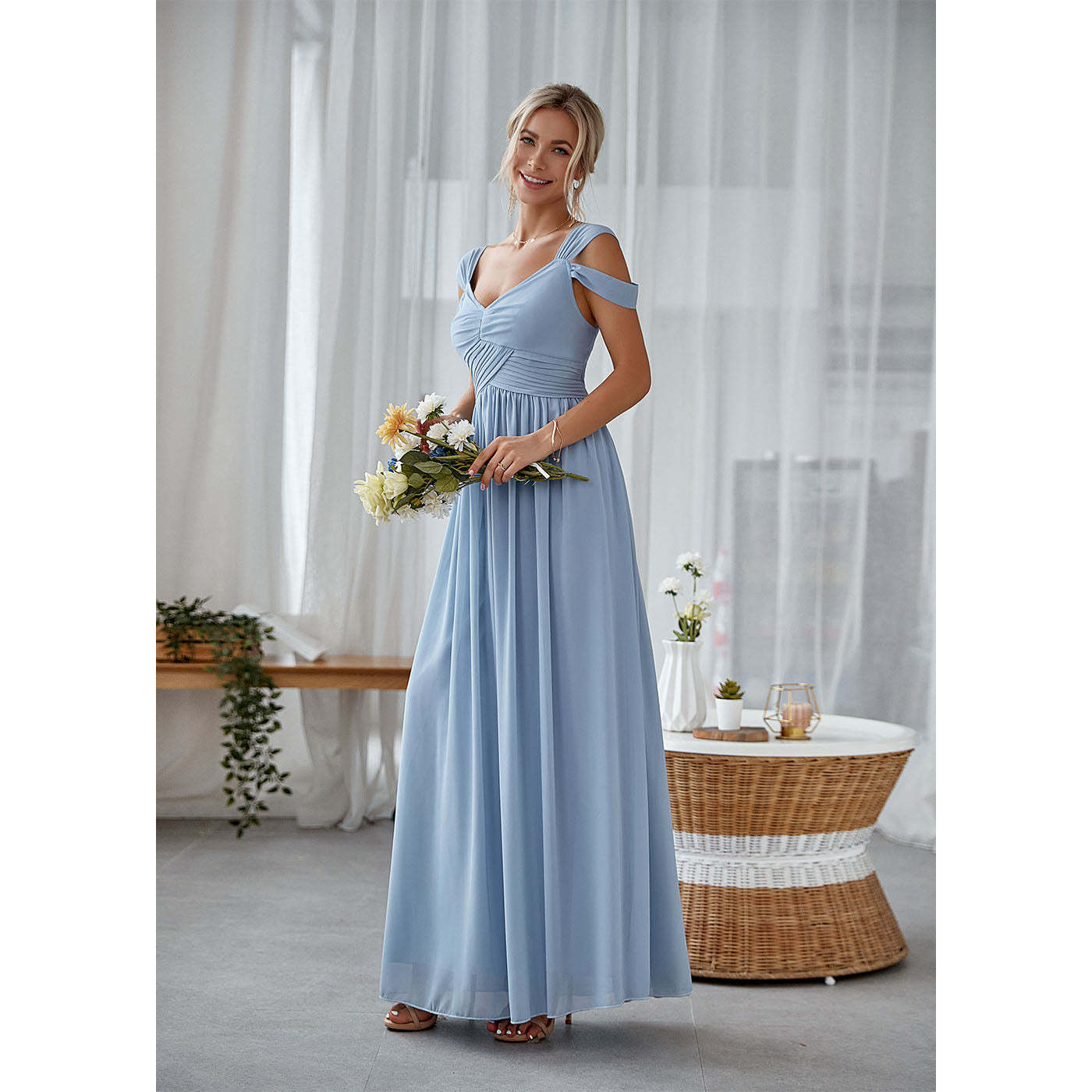 A-line Straps Maxi Dress