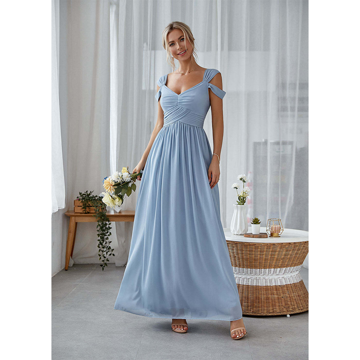 A-line Straps Maxi Dress