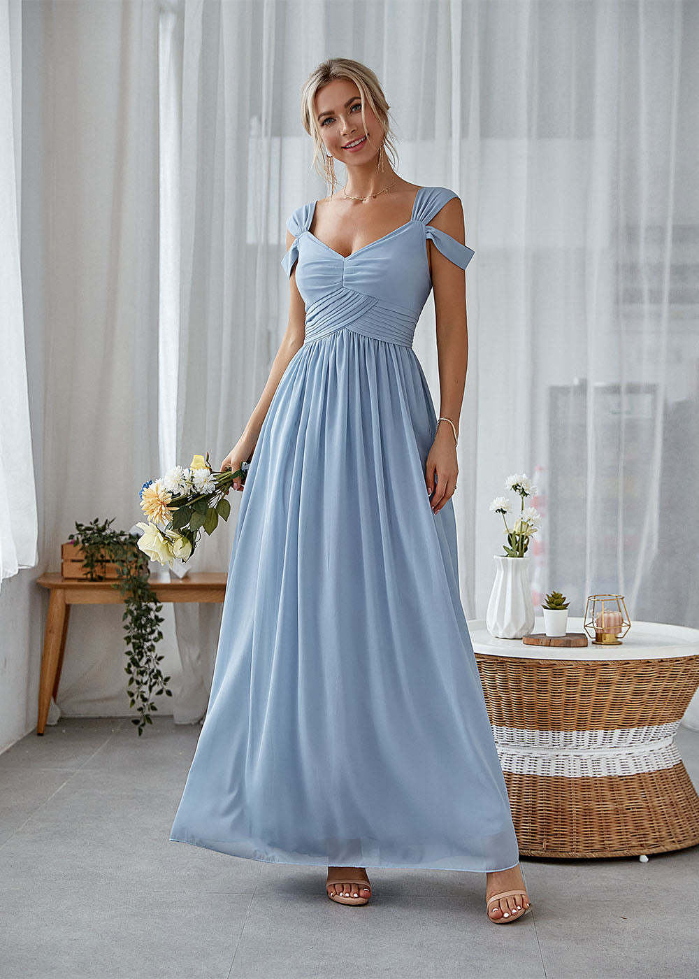 A-line Straps Maxi Dress