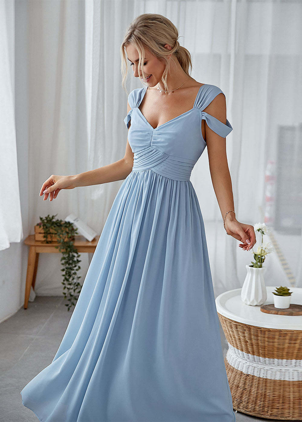 A-line Straps Maxi Dress
