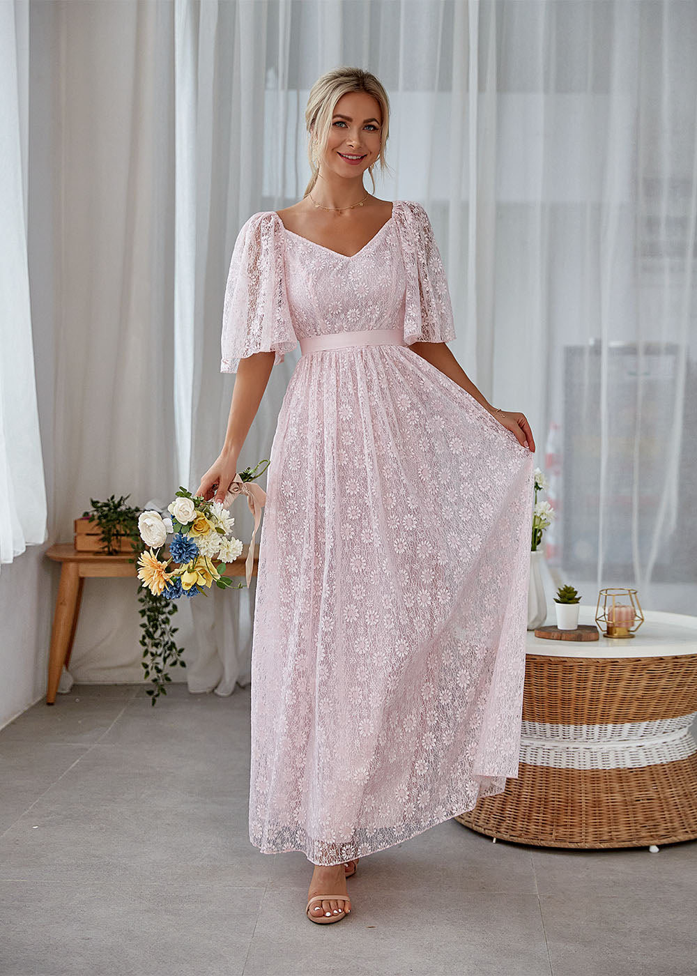 Elegant Lace Bridesmaid Dress with Sleeves