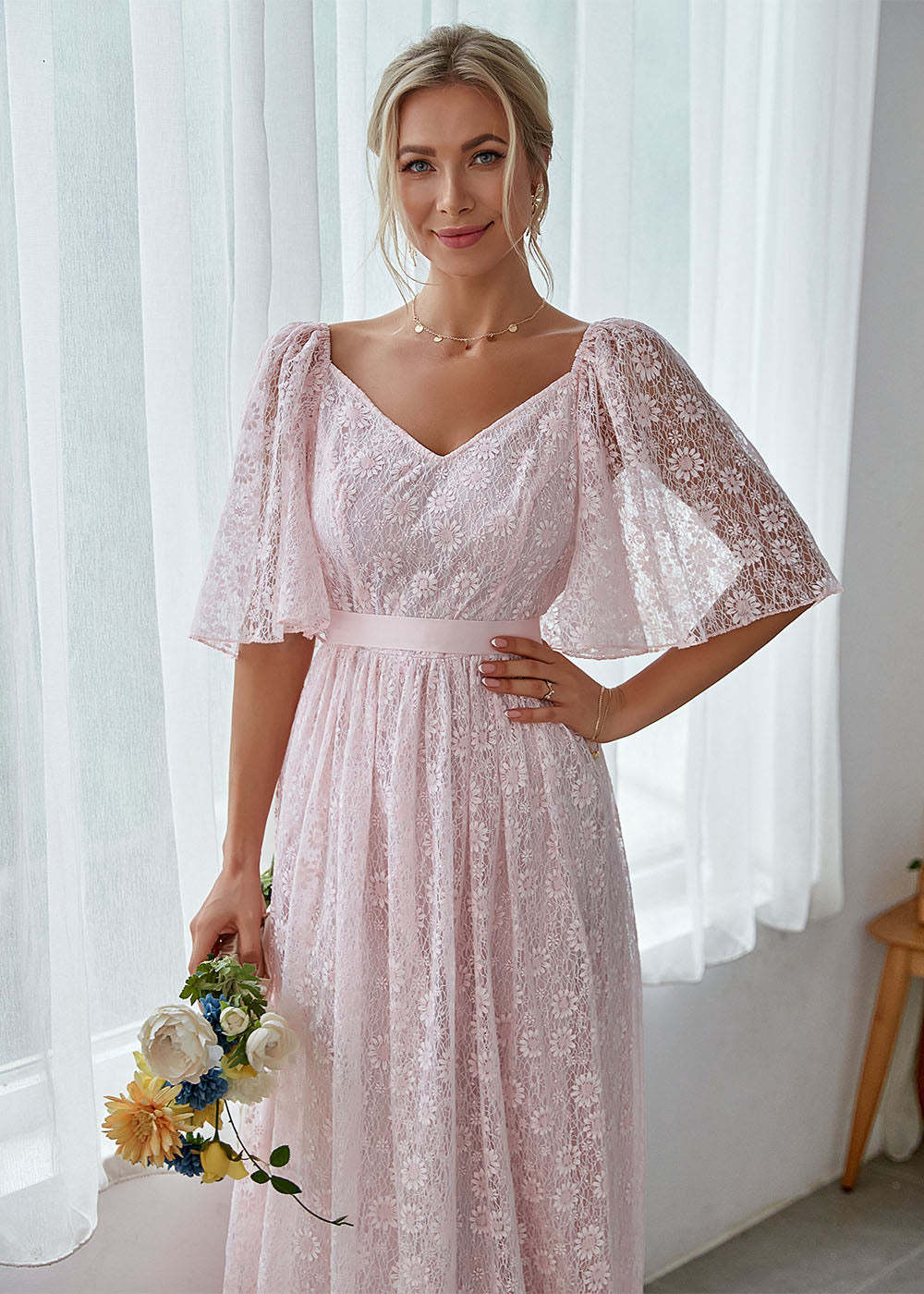 Elegant Lace Bridesmaid Dress with Sleeves