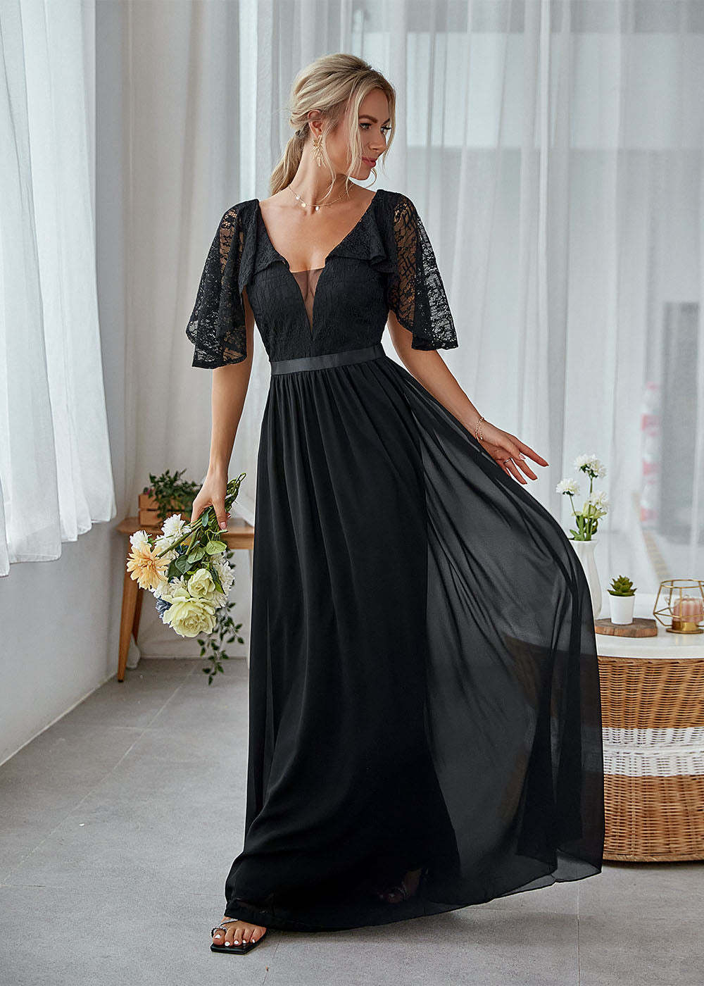 A-line Bridesmaid Dress with Lace Sleeves