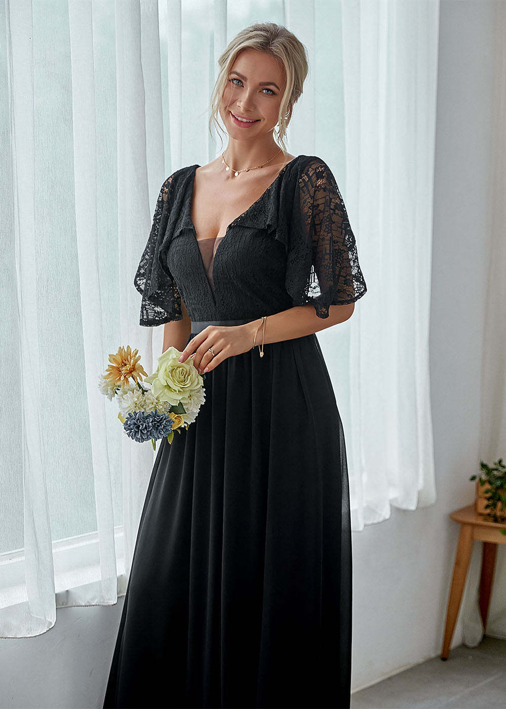 A-line Bridesmaid Dress with Lace Sleeves