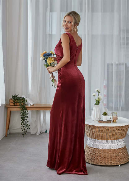 Sheath Long Velvet Bridesmaid Dress