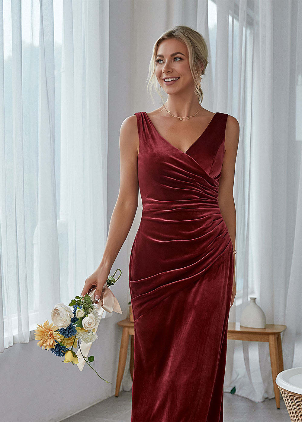 Sheath Long Velvet Bridesmaid Dress