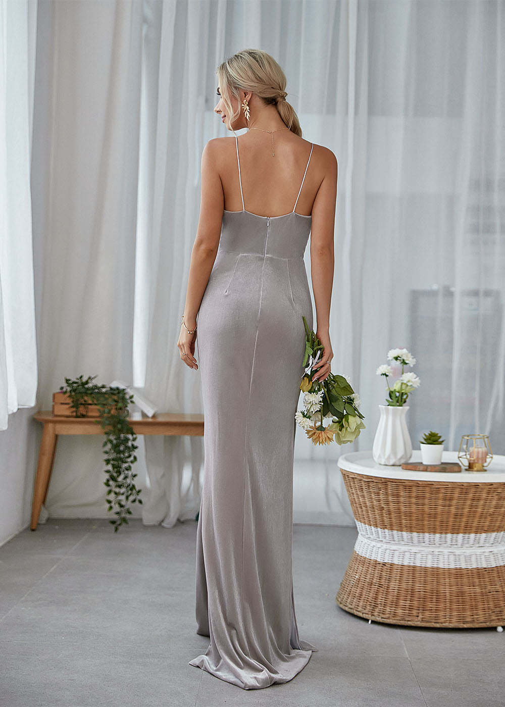 Cowl Neck Velvet Bridesmaid Dress