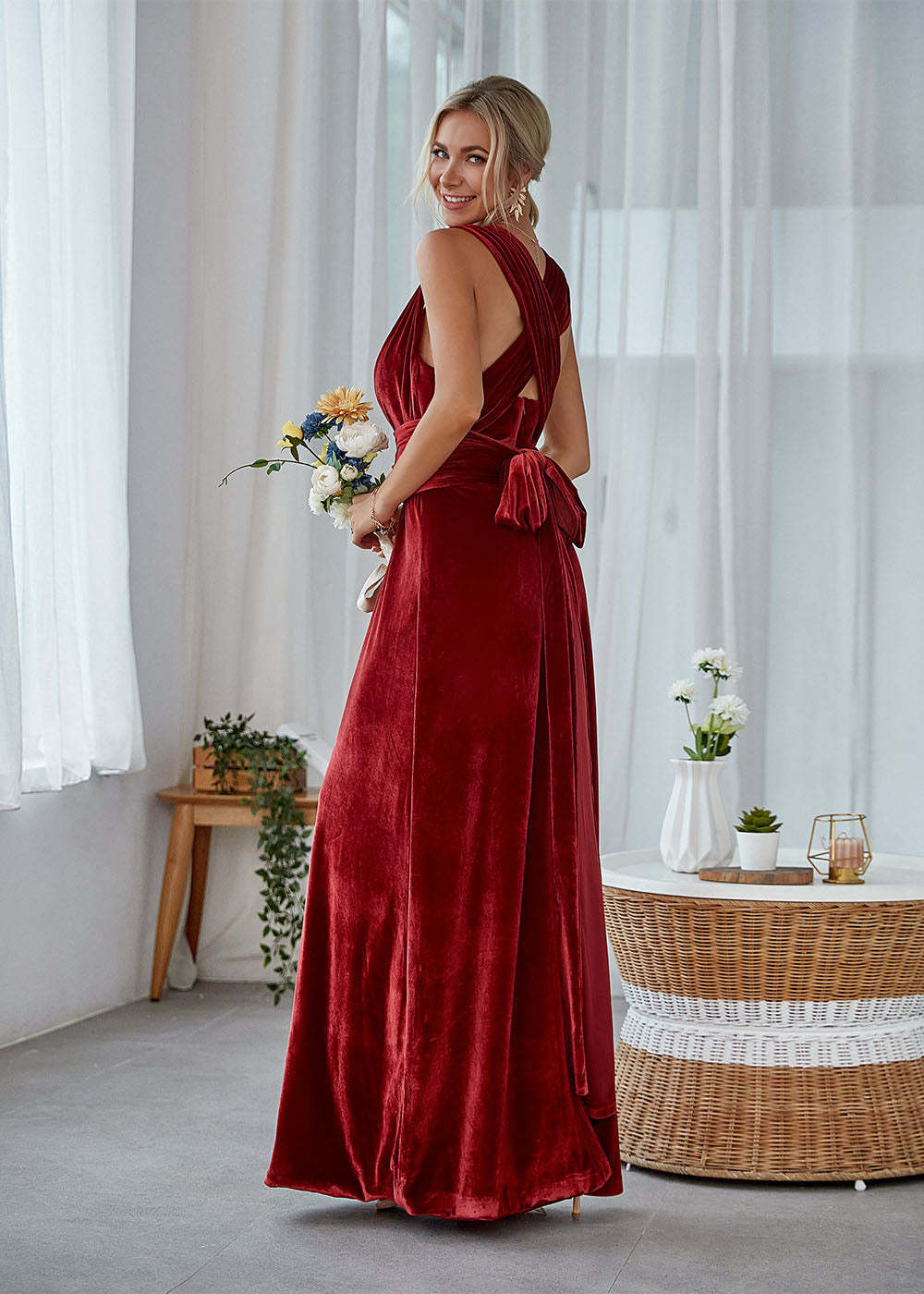 A-line Convertible Velvet Bridesmaid Dress