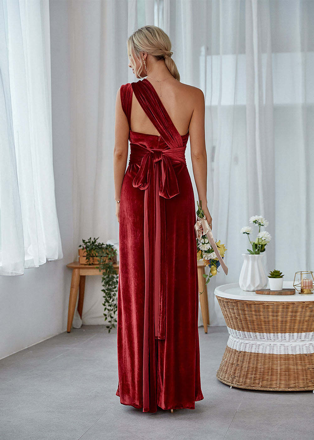 A-line Convertible Velvet Bridesmaid Dress