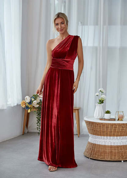 Multiway A-line Convertible Velvet Bridesmaid Dress Prom Dress