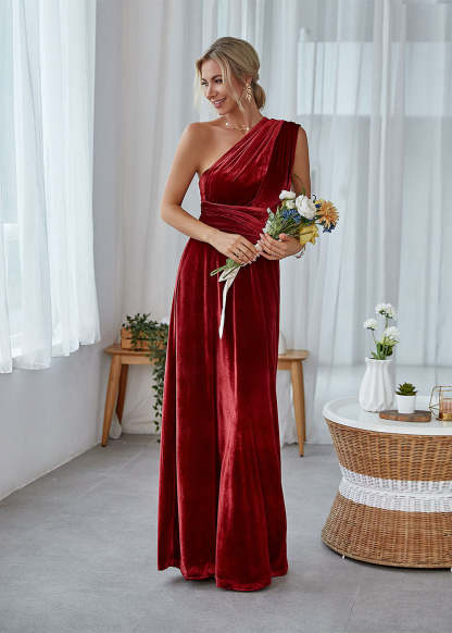 A-line Convertible Velvet Bridesmaid Dress