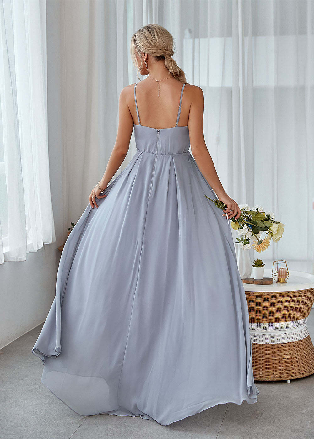 A-line Sleeveless Long Chiffon Bridesmaid Dress