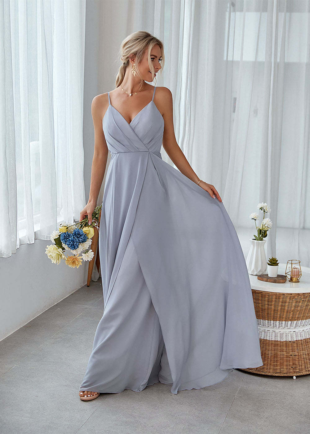 A-line Sleeveless Long Chiffon Bridesmaid Dress