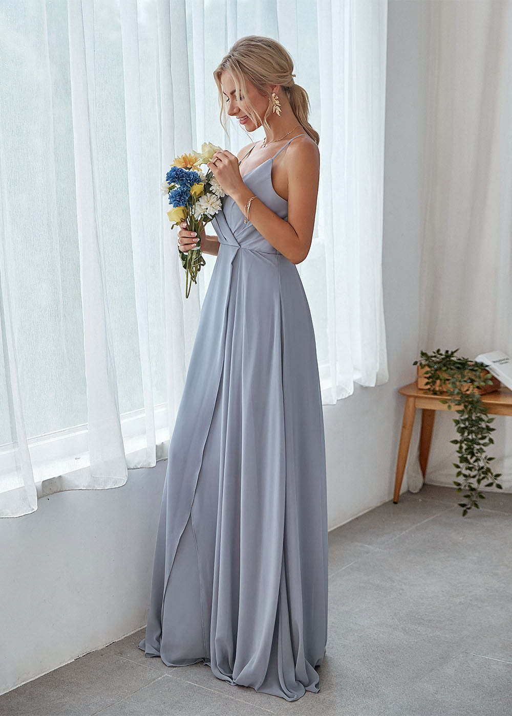 A-line Sleeveless Long Chiffon Bridesmaid Dress