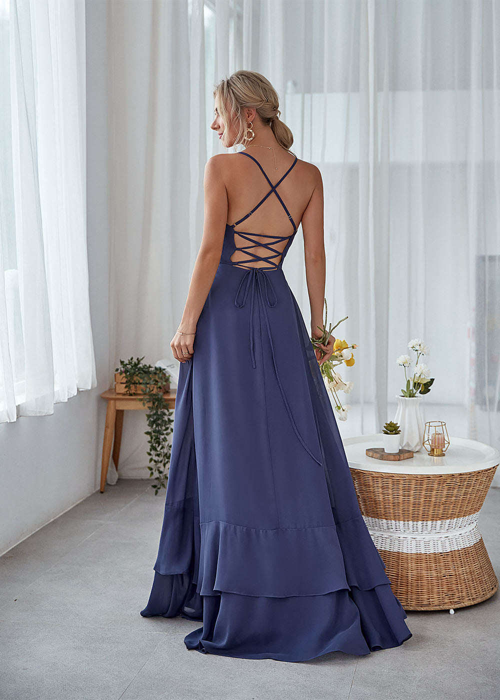 Ruffles Bridesmaid Dress with Split