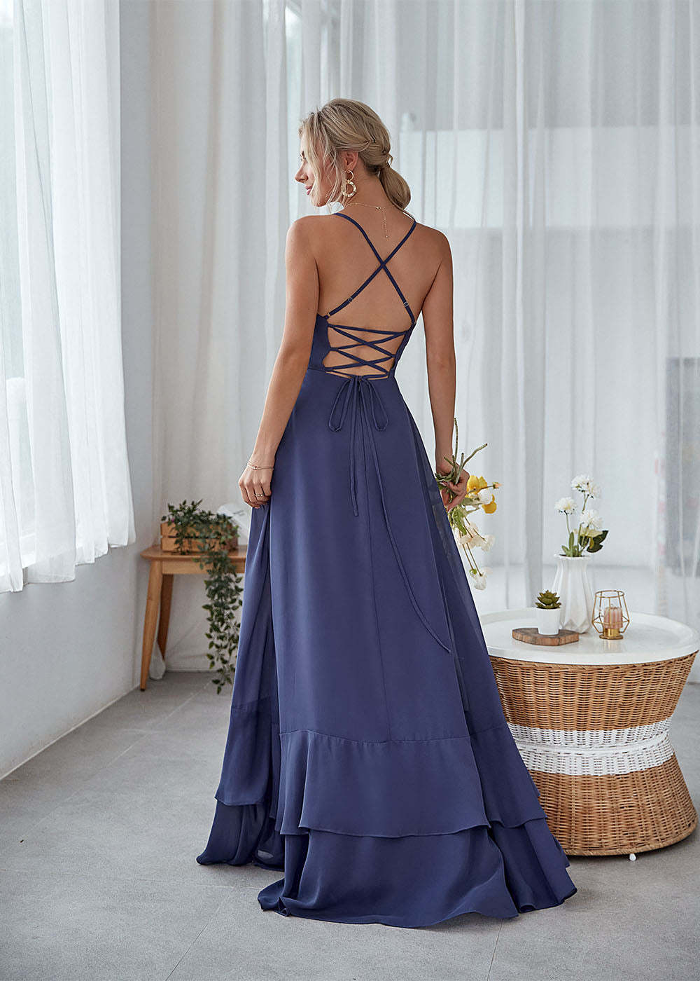 Ruffles Bridesmaid Dress with Split
