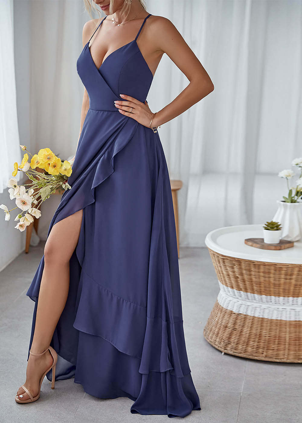 Ruffles Bridesmaid Dress with Split
