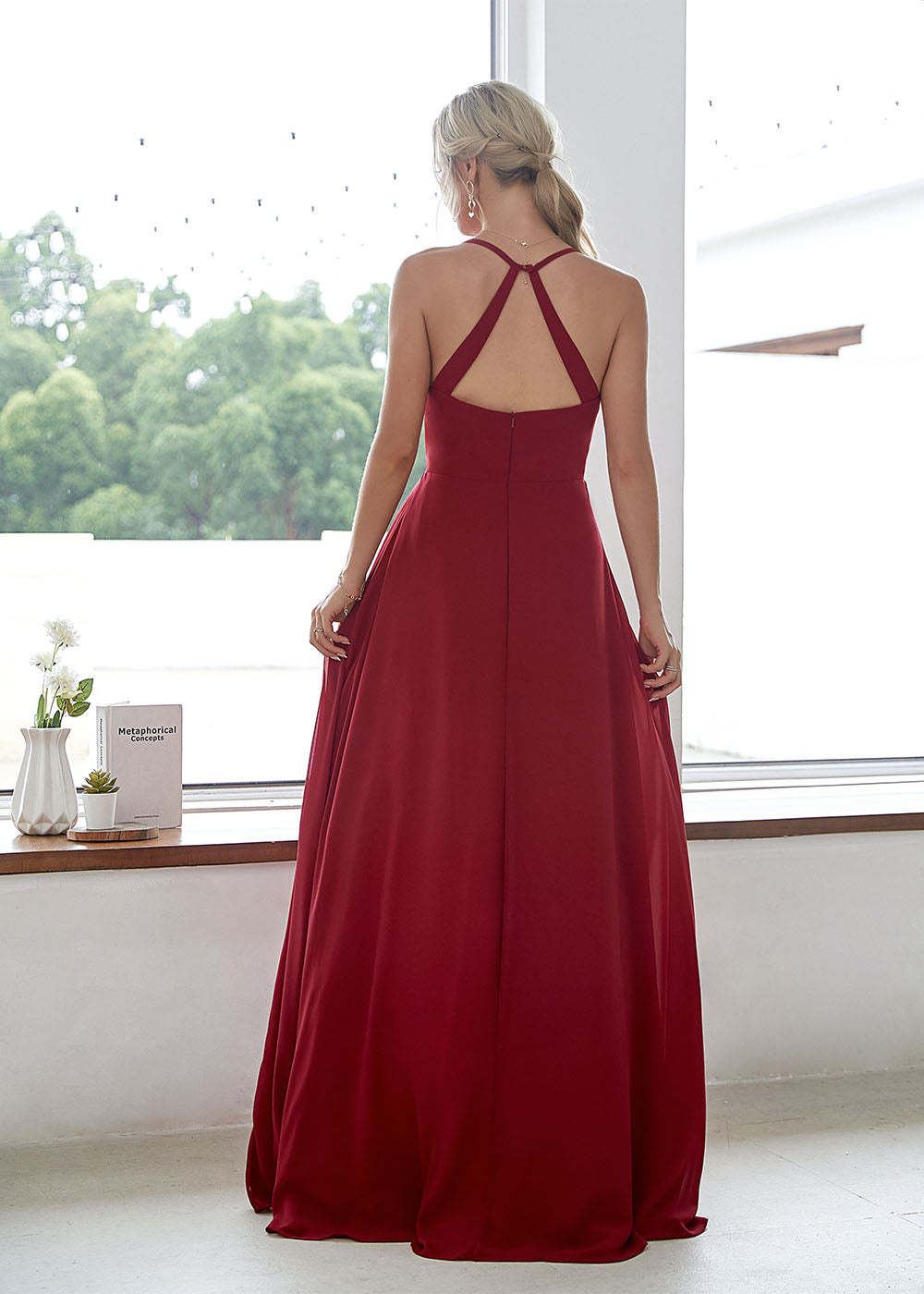V-neck High Slit Bridesmaid Dress