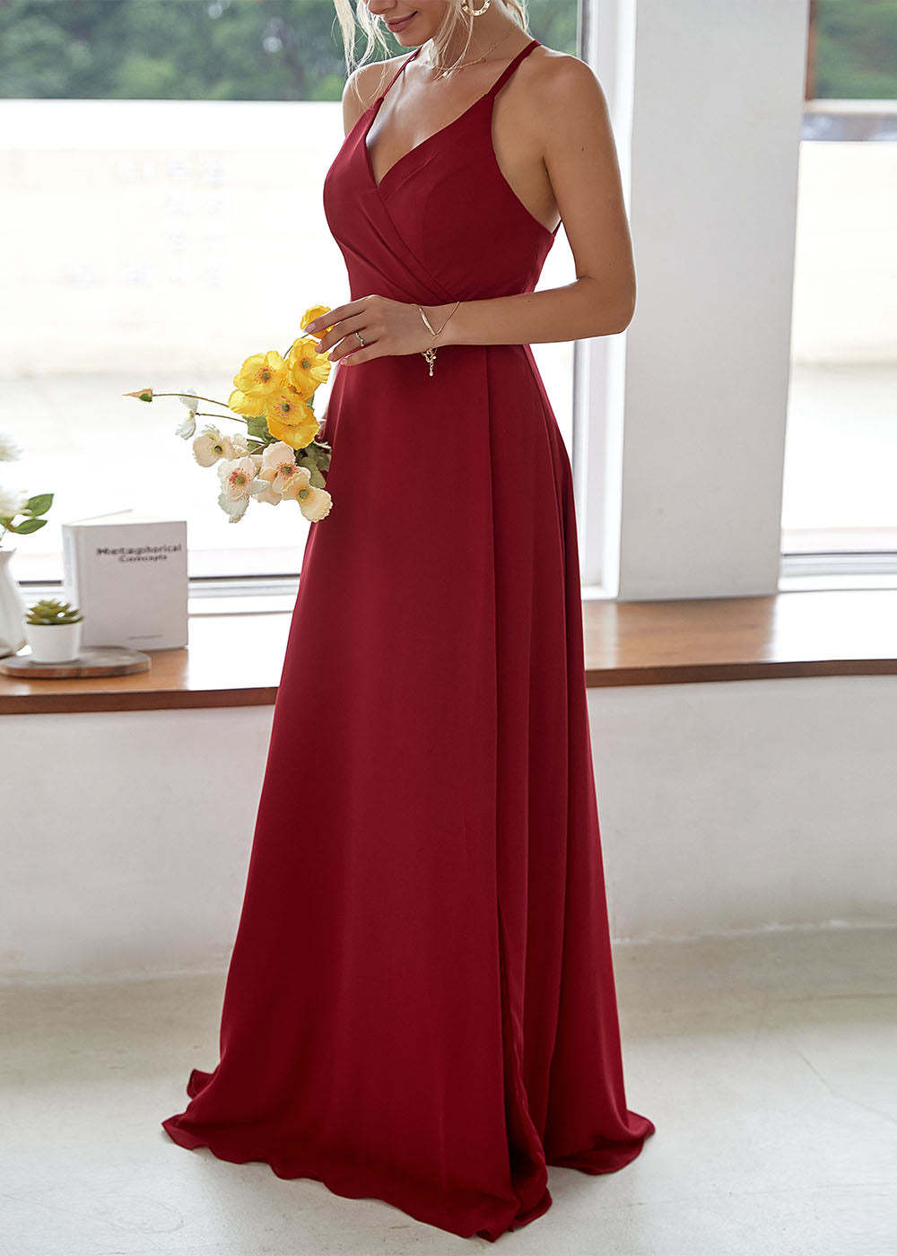 V-neck High Slit Bridesmaid Dress