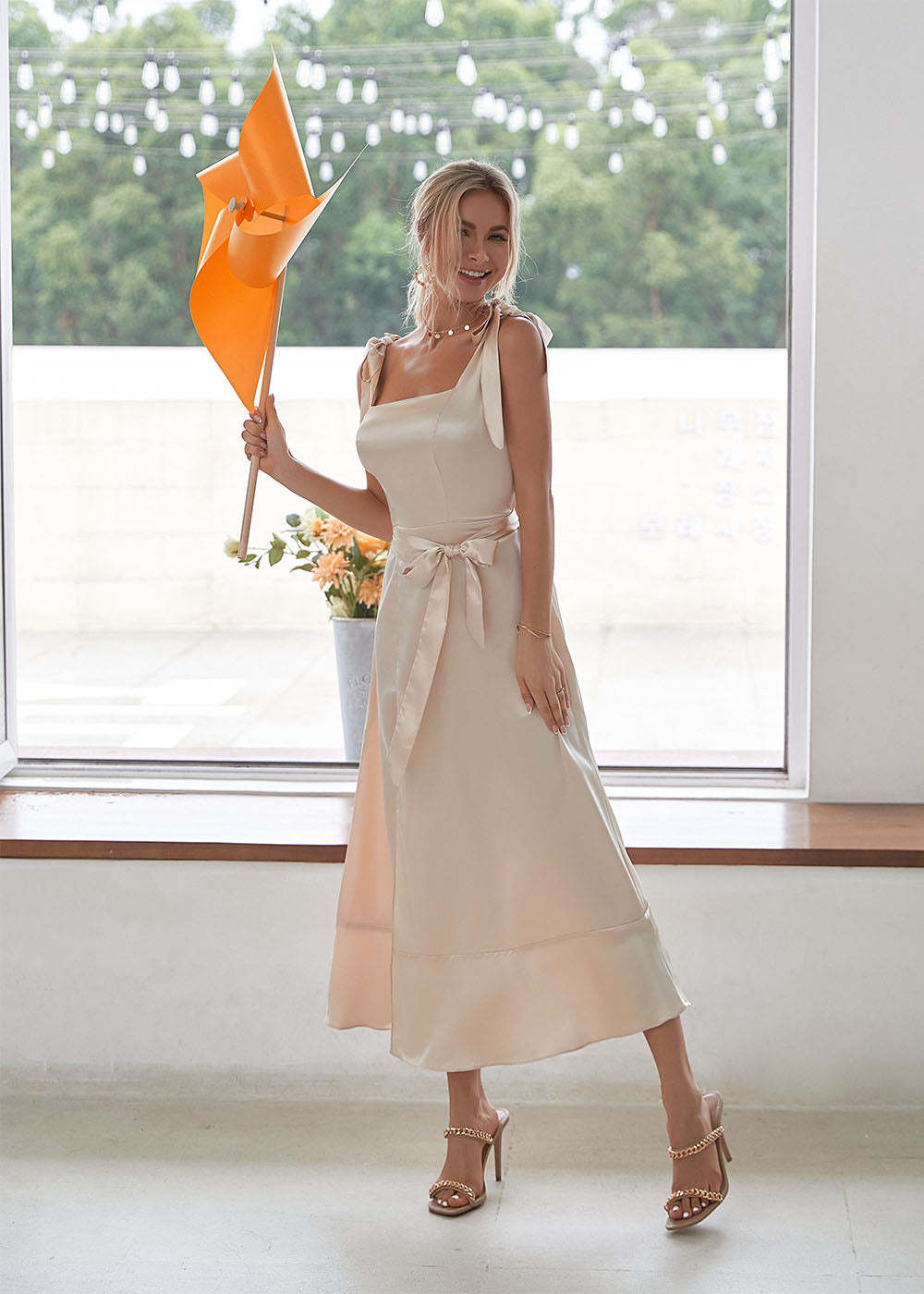Square Neck Short Satin Dress