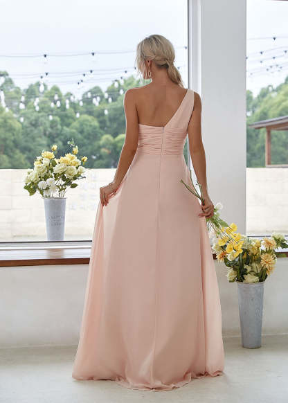 One-Shoulder Side Slit Chiffon Bridesmaid Dress