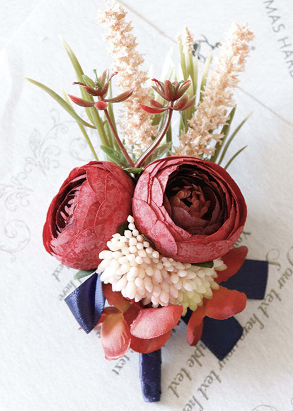 Vintage Red Wedding Boutonniere, Boutonniere Wrist Corsage Set Homecoming Party