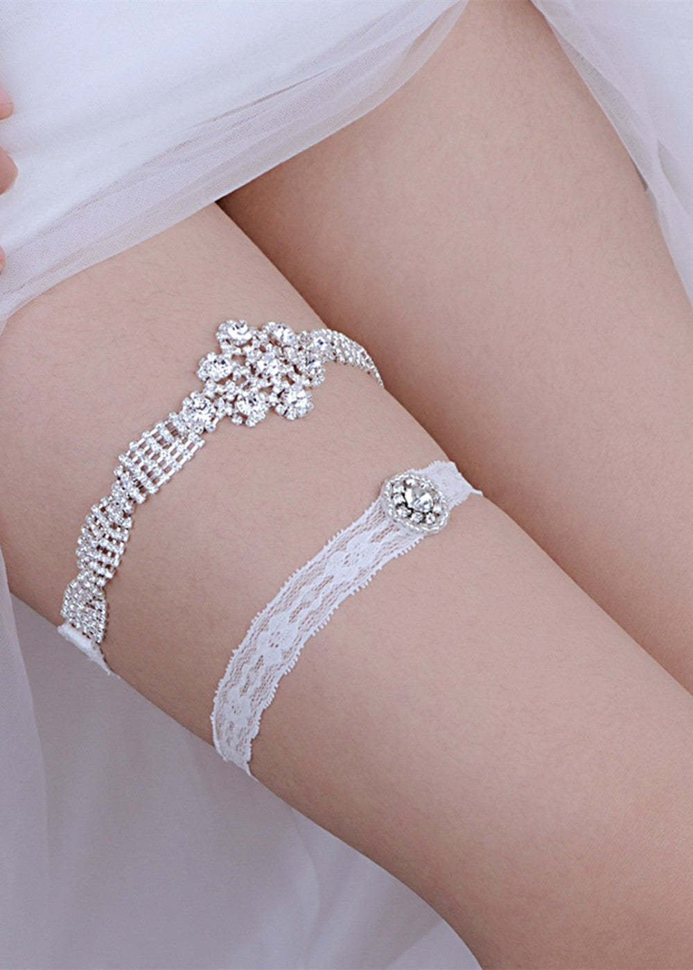 Wedding Crystal and Lace Garter Set