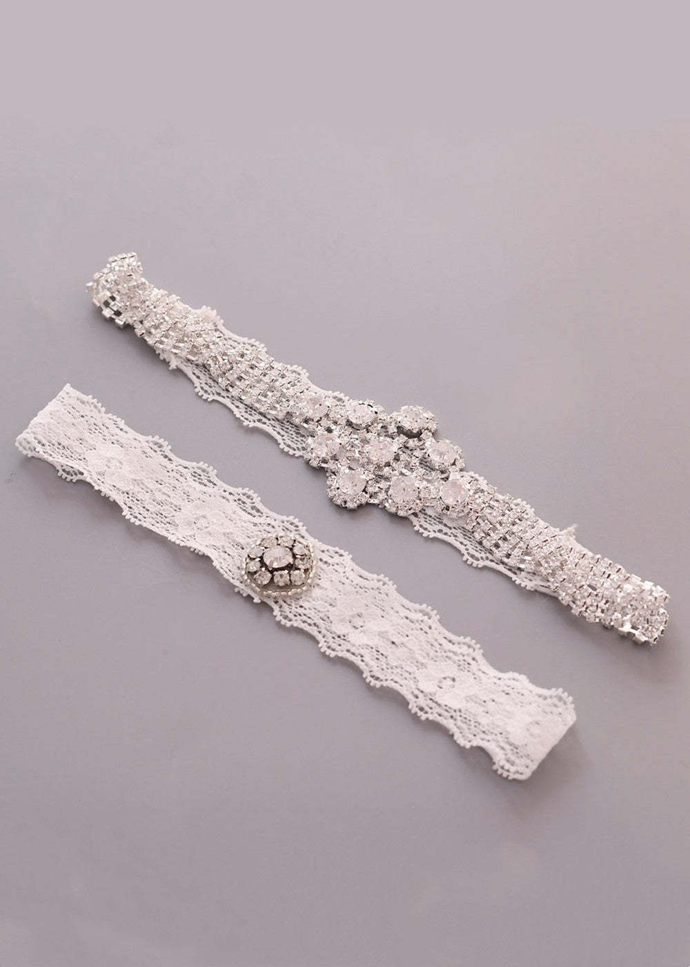 Wedding Crystal and Lace Garter Set