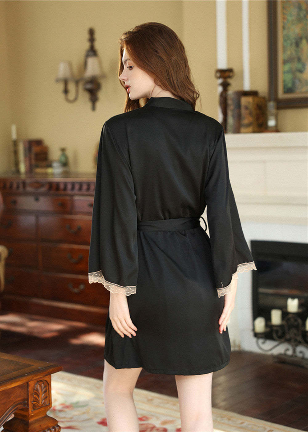 Multi-color  Satin and Lace Bridal Robe Include Slip