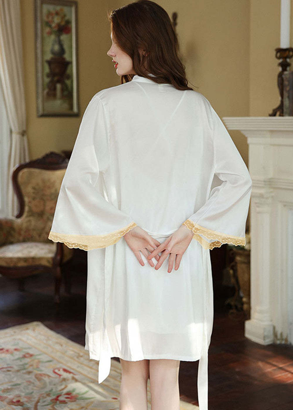 Multi-color  Satin and Lace Bridal Robe Include Slip