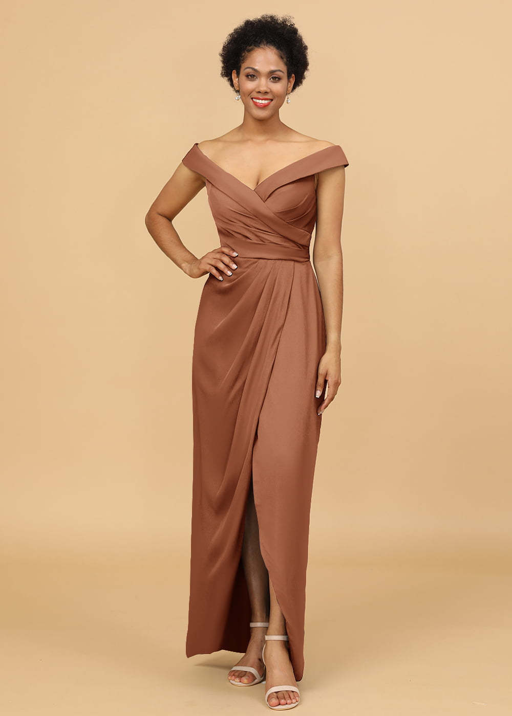 Sheath Tulip Off the Shoulder Maxi Bridesmaid Dress