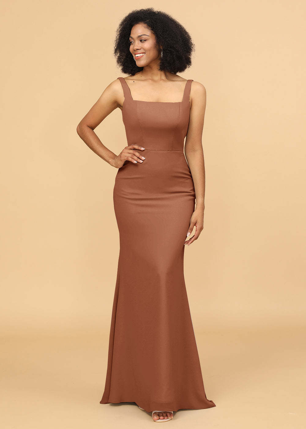Sheath Square Neck Long Bridesmaid Dress