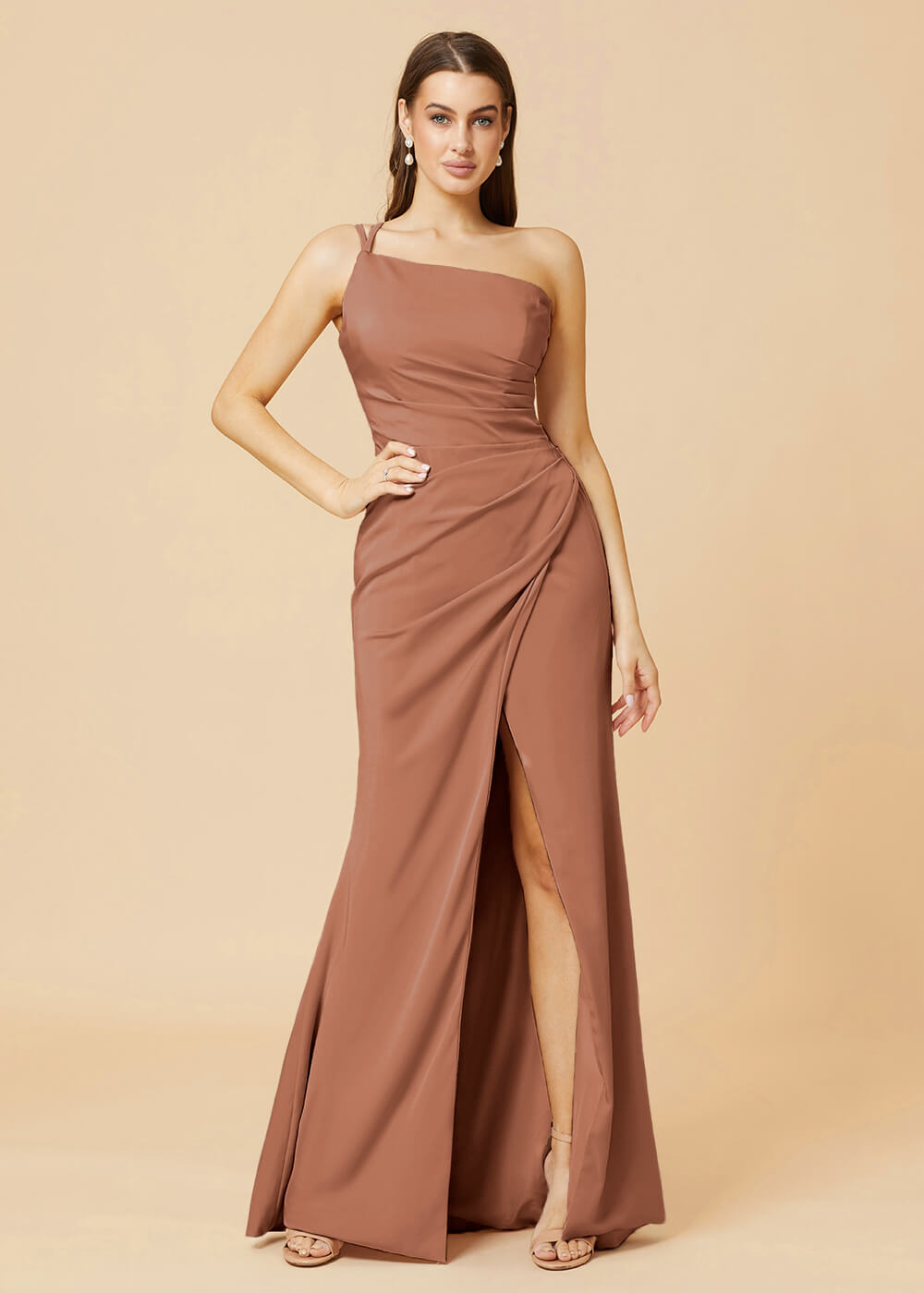 One Shoulder Satin Sheath Bridesmaid Dress