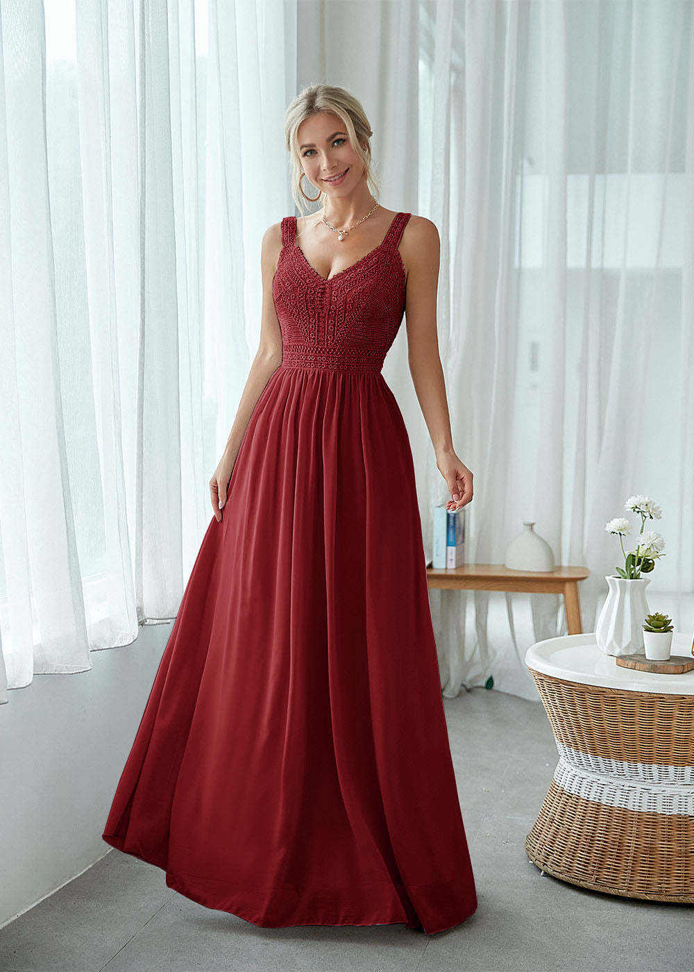 Straps Maxi Dress with Lace