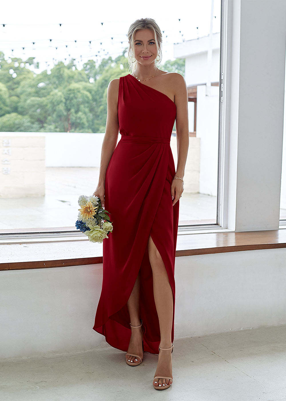 One-Shoulder Long Asymmetrical Bridesmaid Dress