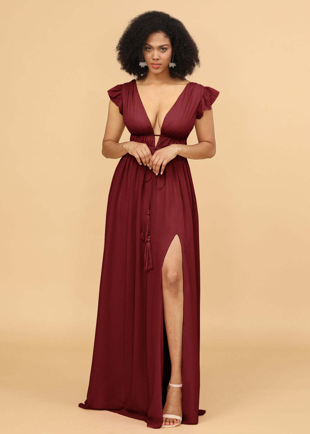 Long V-neck Bridesmaid Dress with Split