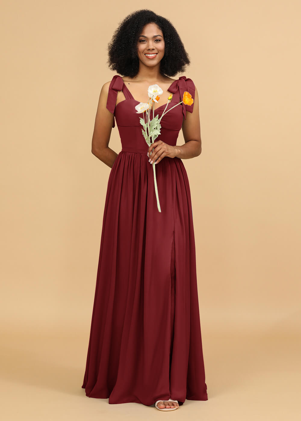 Long A-line Chiffon Strap Bridesmaid Dress