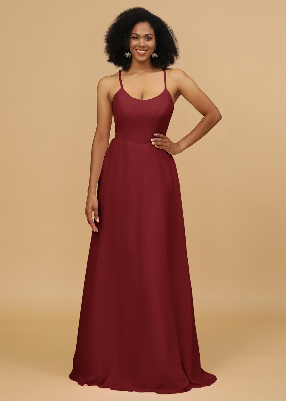 Scoop Neck Strap Chiffon Bridesmaid Dress