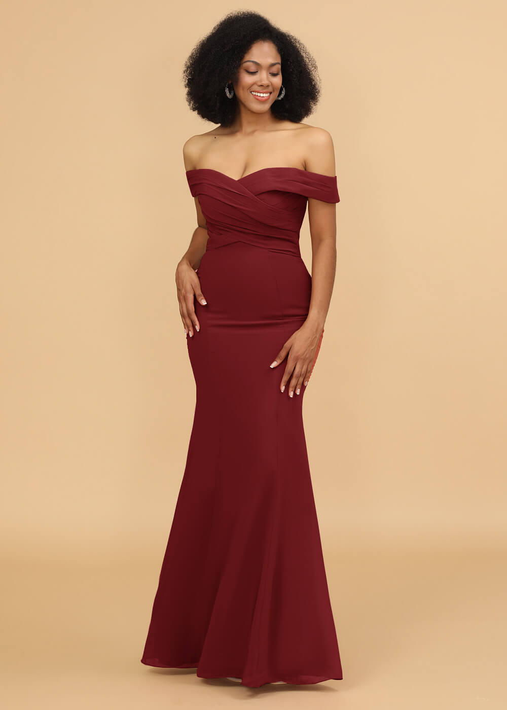 Off the Shoulder Trumpet Chiffon Bridesmaid Dress