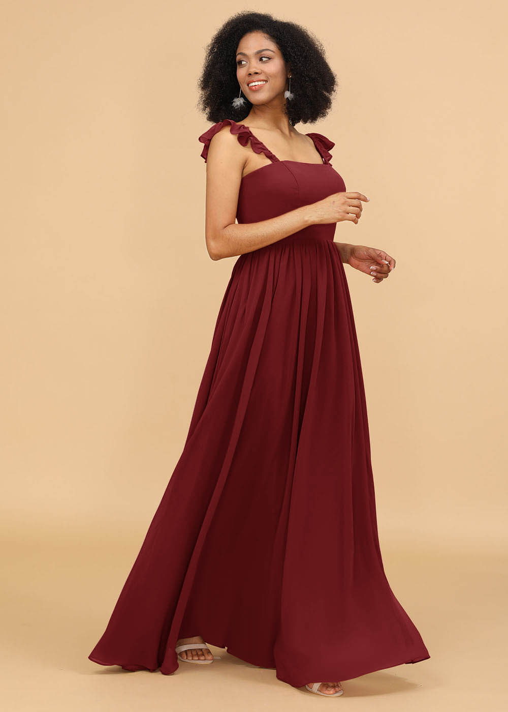 A-line Square Neck Straps Bridesmaid Dress