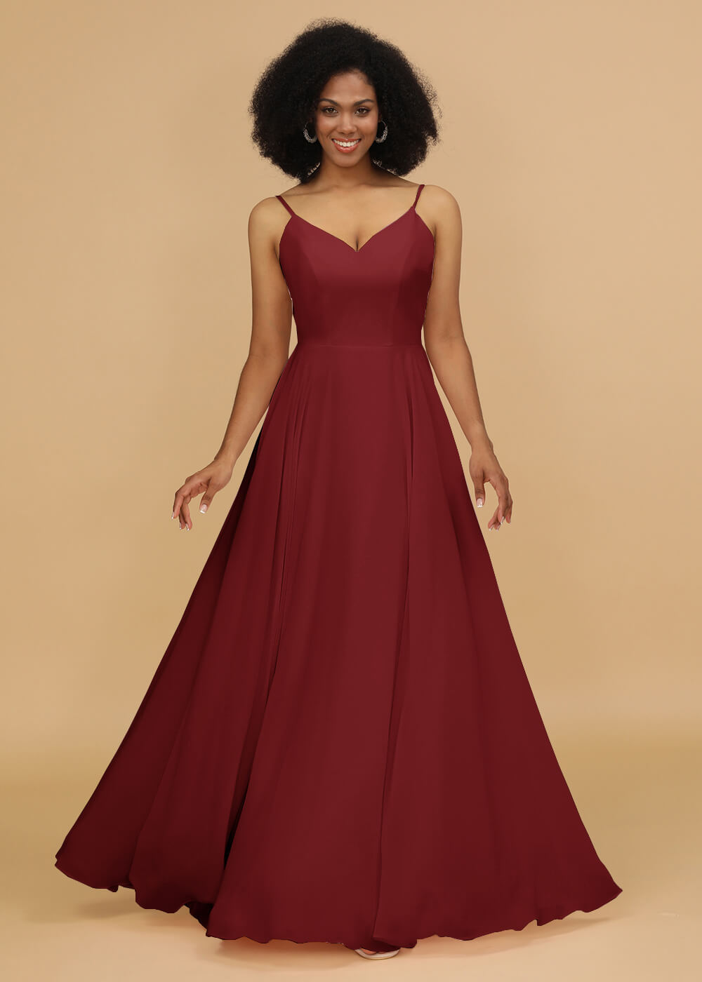 Chiffon V-neck Spaghetti Strap Bridesmaid Dress