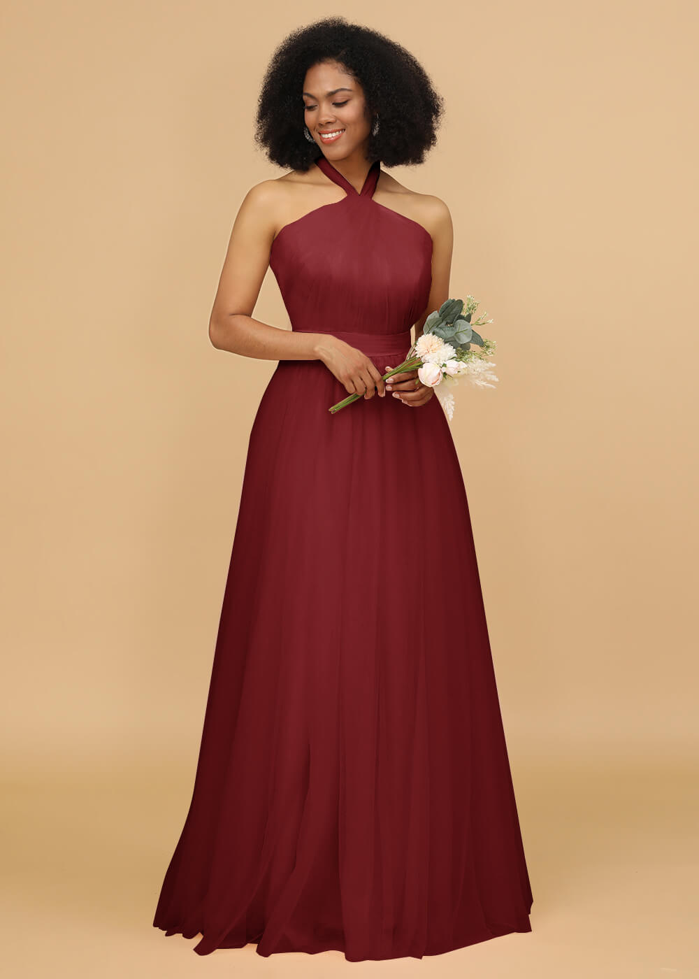 Halter Neck Tulle A-line Bridesmaid Dress