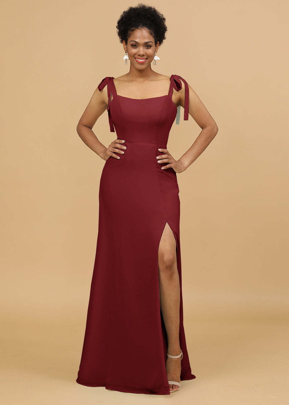 Sheath Spaghetti Strap Bridesmaid Dress with Slit