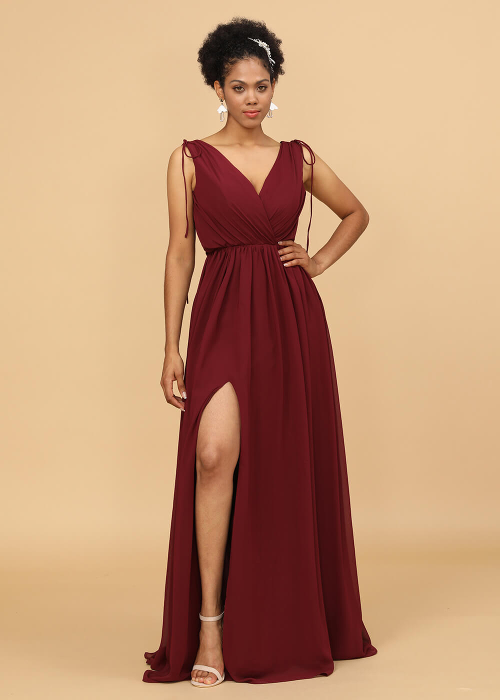 Long A-line V-neck Bridesmaid Dress with Slit