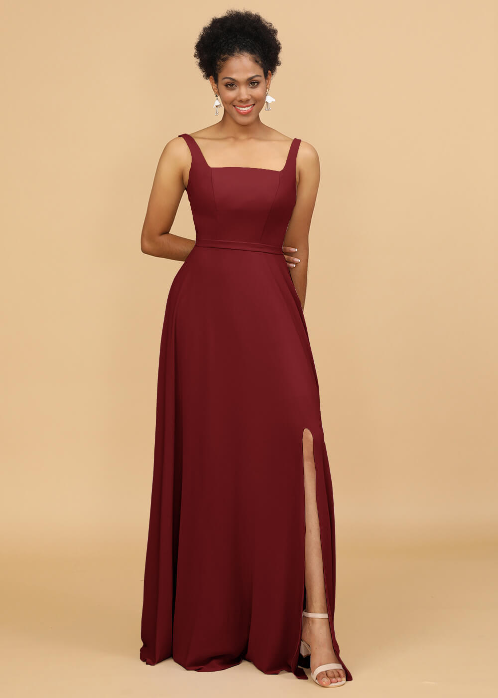 Square Neck A-line Chiffon Bridesmaid Dress