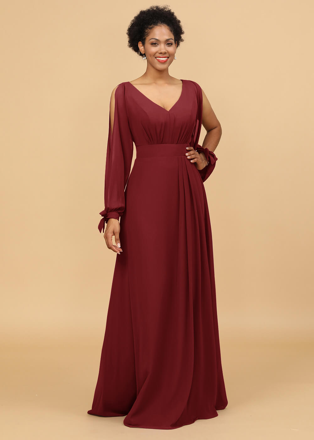 Long Sleeves A-line Chiffon Bridesmaid Dress