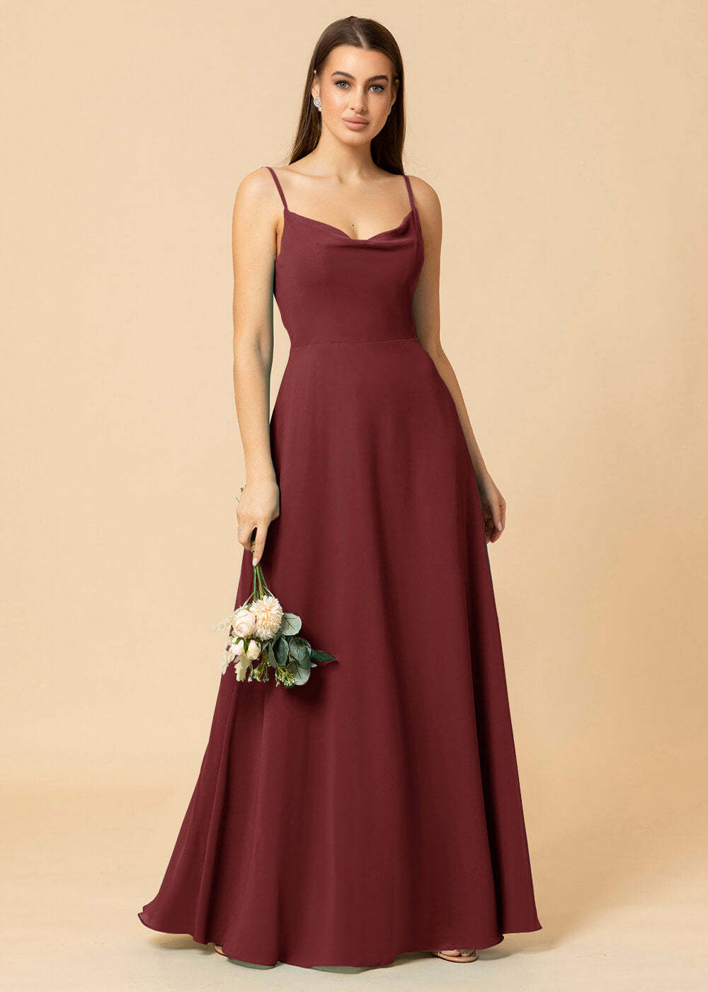 Cowl Neck Strap Chiffon Maxi Bridesmaid Dress