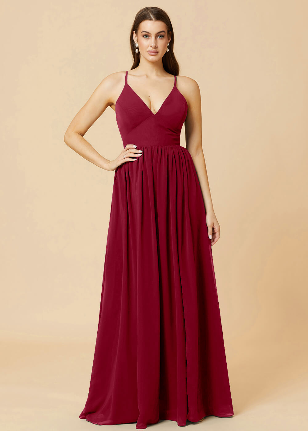 Deep V-neck Tie Back A-line Chiffon Bridesmaid Dress